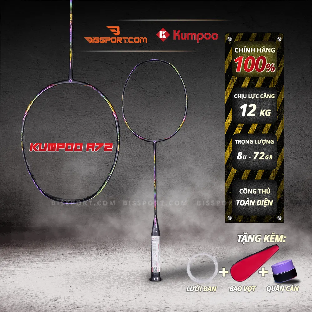 Vợt Cầu Lông Kumpoo Super Ligth A72 Đen 7 Màu Chính Hãng - Dòng Vợt Công Thủ Toàn Diện - Dành Cho Người Mới Chơi