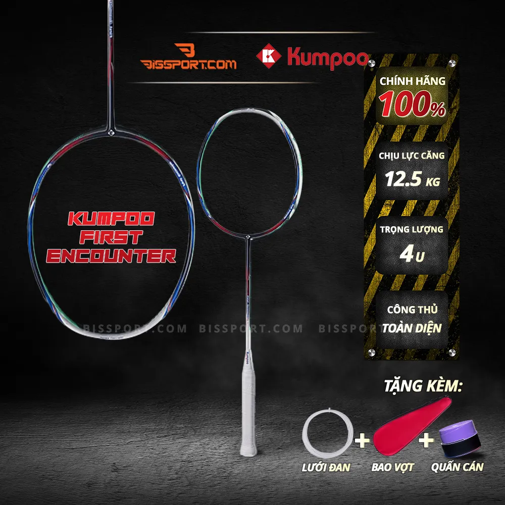 Vợt Cầu Lông Kumpoo First Encounter Chính Hãng - Màu Đen - Thiết Kế Năng Động - 4U - Cân Bằng