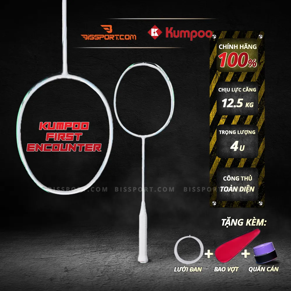 Vợt Cầu Lông Kumpoo First Encounter Chính Hãng - Màu Trắng Xanh Dương - Thiết Kế Năng Động - 4U - Cân Bằng