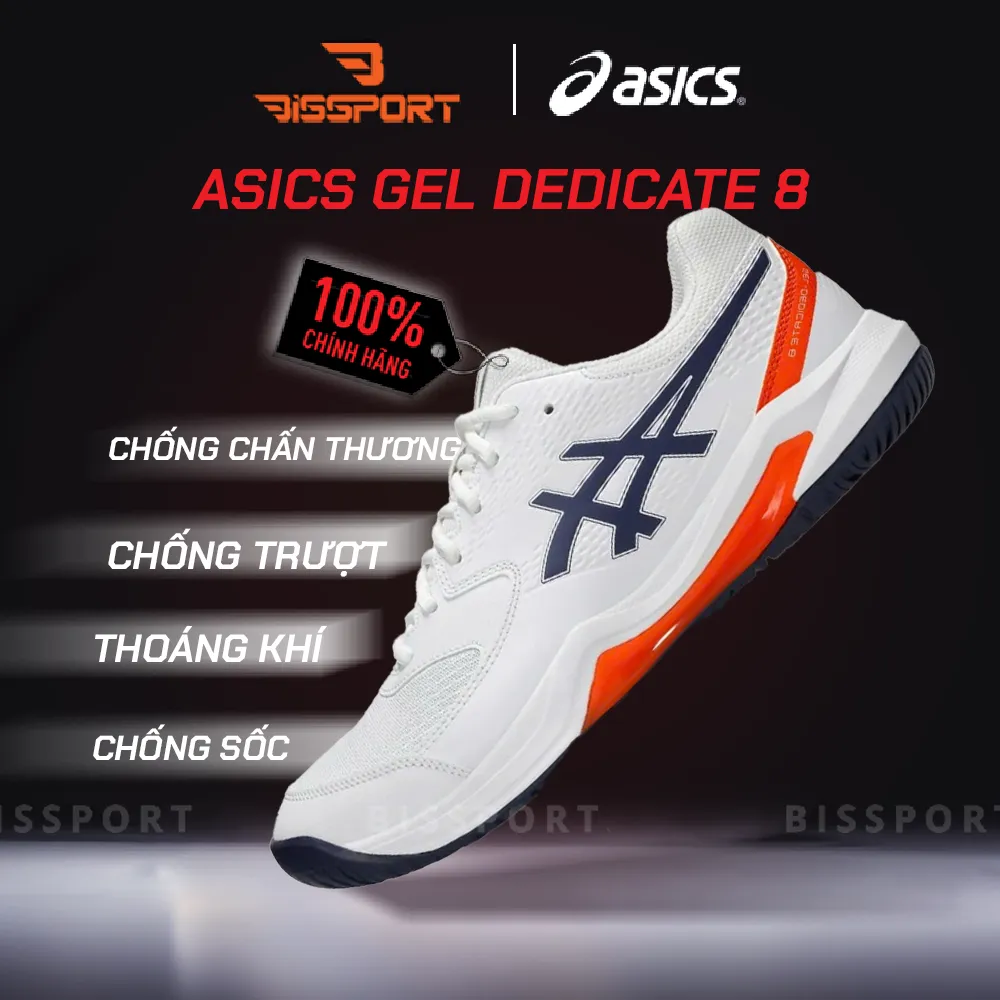 Giày Pickleball Asics Gel Dedicate 8 Trắng Cam