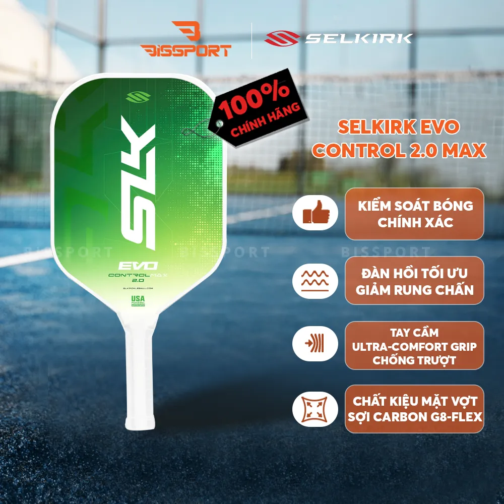 	Vợt Pickleball Selkirk SLK EVO Control 2.0 Max Chính Hãng - Xanh Lá - Thiết Kế Liền Khối - Kiểm Soát Tối Đa - Xoáy