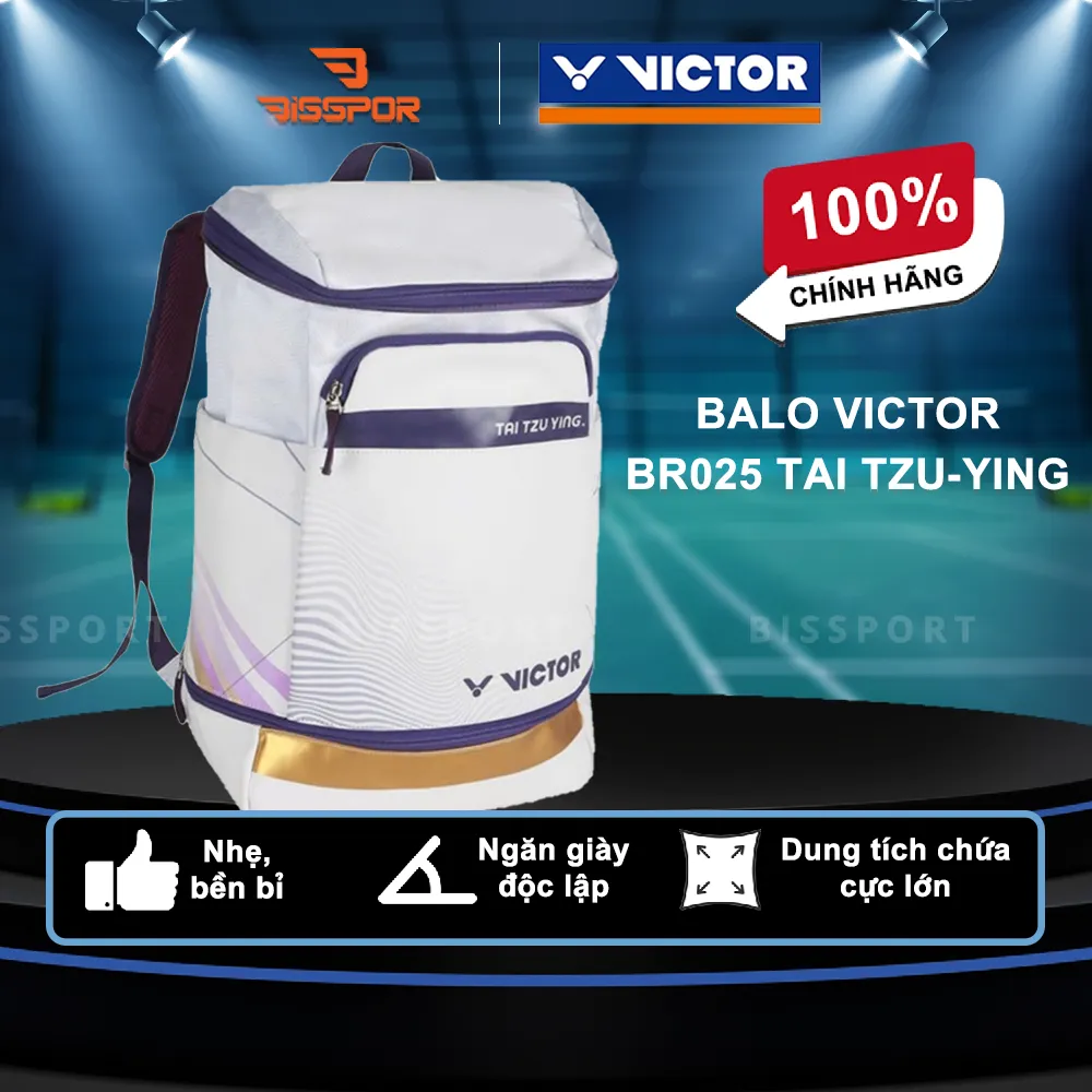 Balo VictorBR025 Tai Tzu-Ying Chính Hãng - Trắng Tím Dung Tích Lớn - Nhẹ - Bền Bỉ - Ngăn Chứa Giày Riêng - Kháng Nước Ít