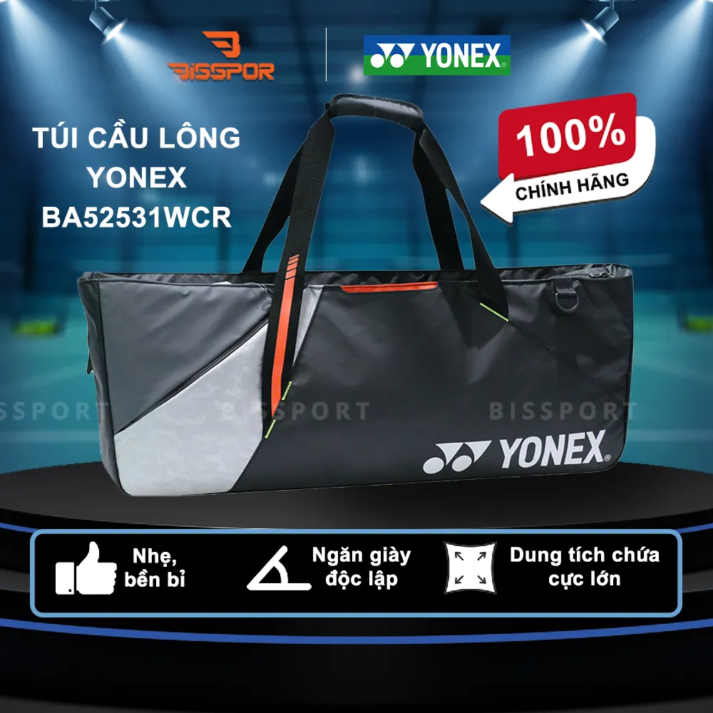 Túi Cầu Lông Yonex BA52531WCR Chính Hãng - Đen Xám - Dung Tích Lớn - Nhẹ - Bền Bỉ - Ngăn Chứa Giày Riêng - Kháng Nước Ít