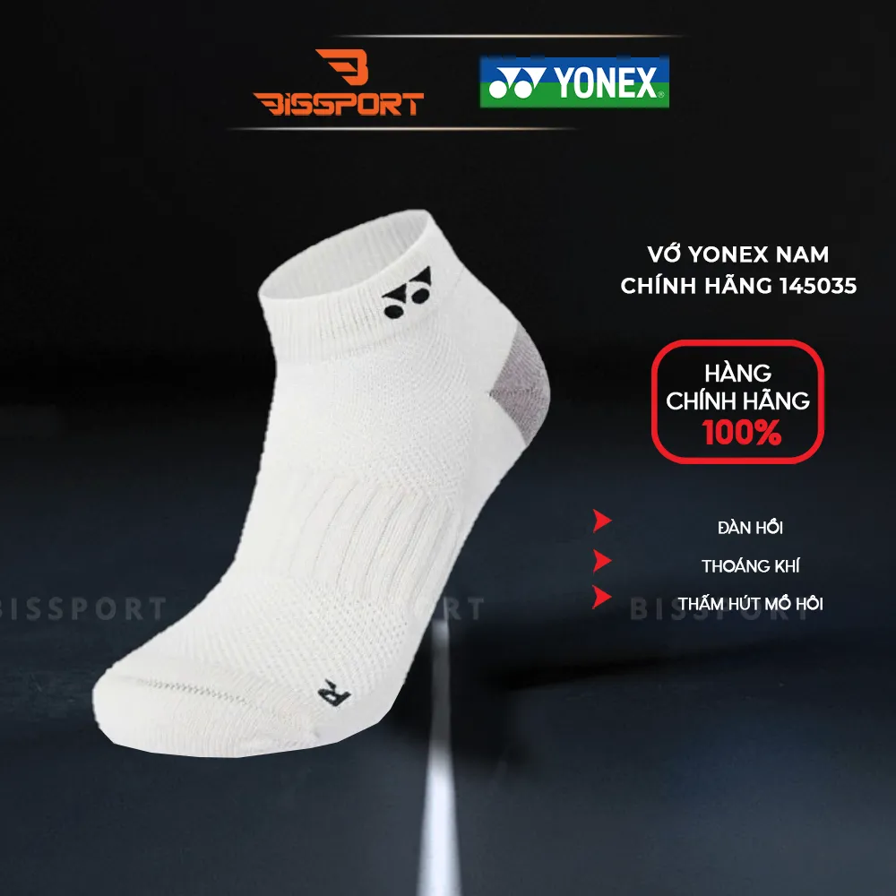 Vớ Cầu Lông Yonex 145035 Chính Hãng Cổ Ngắn Ngang Mắt Cá - Trắng Xám 045 - Dày - Êm Ái - Thắm Hút - Thoáng Khí