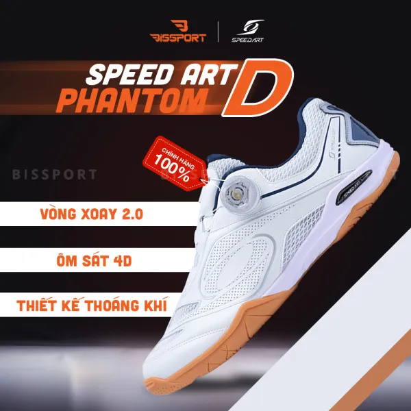 Giày Speed Art Phantom D Trắng Viền Xanh