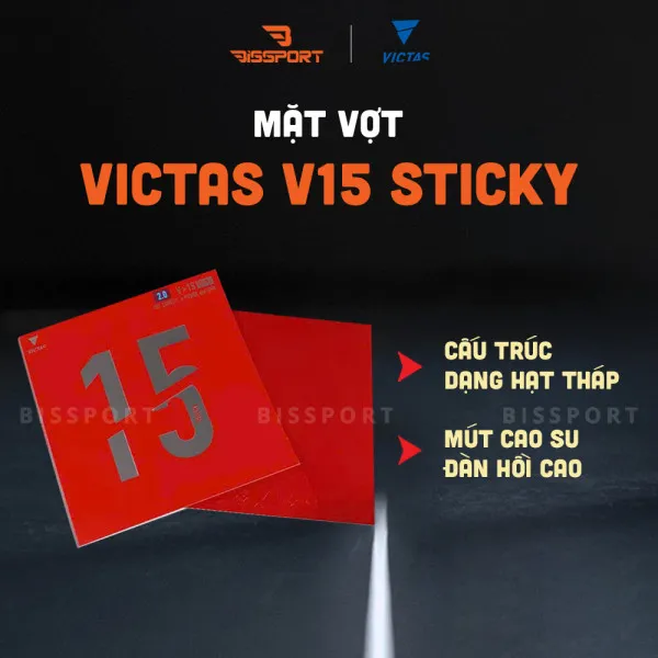 Mặt Vợt Bóng Bàn VICTAS V15 Sticky Chính Hãng - 47 Độ - Độ Xoáy Cao - Kiểm Soát Tốt - Tốc Độ - Độ Ổn Định Cao - Bền Bỉ