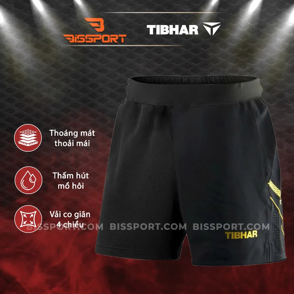 Quần Bóng Bàn Tibhar TB-12 Chính Hãng - Màu Đen - Vải Thông Thoáng - Nhẹ - Thấm Hút - Co Giản - Có Dây Rút - Thời Trang