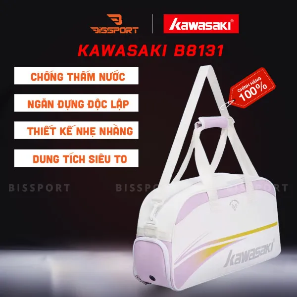 Túi Cầu Lông Kawasaki B8131 Trắng Hồng Chính Hãng - Có Ngăn Giày Riêng - Vải Chống Thấm Nước - Khóa Kéo Siêu Bền