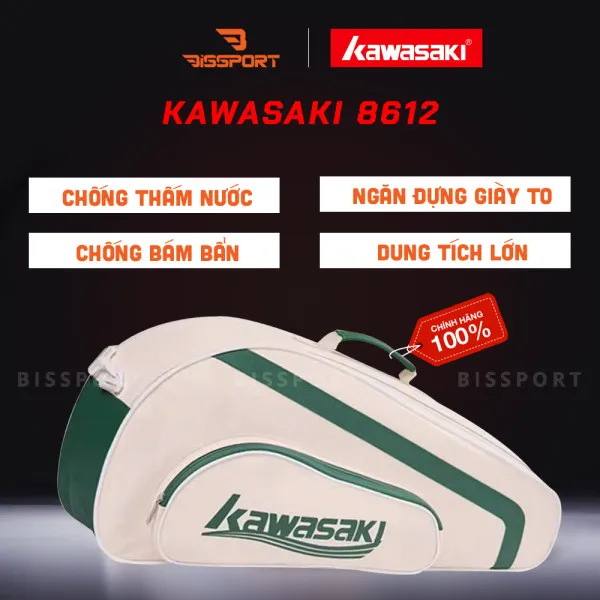 Túi Cầu Lông Kawasaki B8612 Chính Hãng - 1 Ngăn Chính 1 Phụ - Vải Chống Thấm Nước - Khóa Kéo Siêu Bền