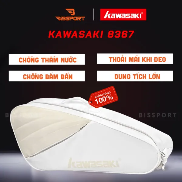Túi Cầu Lông Kawasaki C8367 Vàng Kem Chính Hãng - Túi 2 Ngăn - Vải Chống Thấm Nước - Khóa Kéo Siêu Bền - Tiện Lợi
