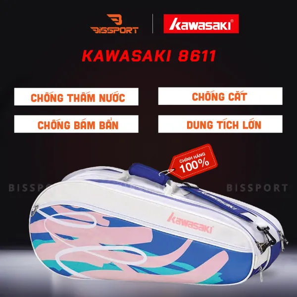 Túi Cầu Lông Kawasaki C8611 Chính Hãng - Túi 2 Ngăn - Vải Chống Thấm Nước - Khóa Kéo Siêu Bền - Tiện Lợi