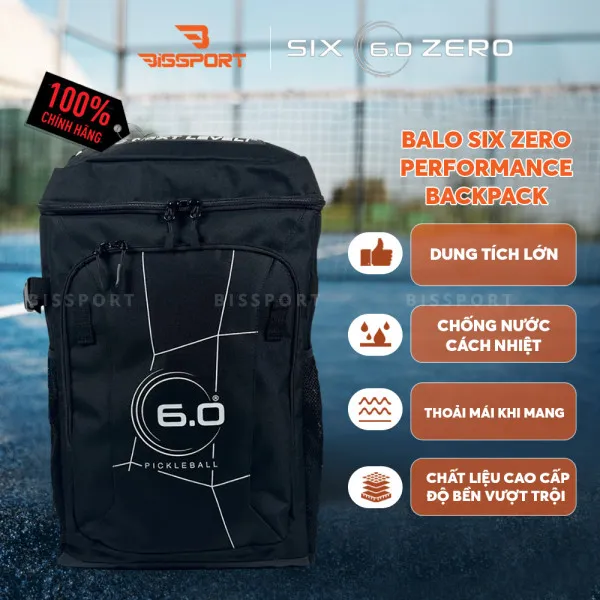 Balo Pickleball Six Zero Performance Backpack Chính Hãng - Màu Đen - Bền Bỉ - Cứng Cáp -To - Chắc Chắn - Tiện Lợi
