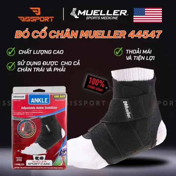 Bó Cố Định Cổ Chân Mueller 44547 Hàng Mỹ Chính Hãng - Hỗ Trợ Bong Gân, Lật Sơ Mi, Siêu Nhẹ, Co Giãn, Dễ Vận Động