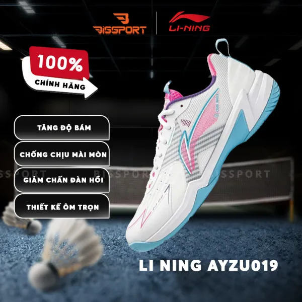 Giày Cầu Lông Lining AYZU019-2 Trắng Hồng Xanh