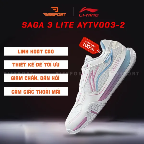 Giày Cầu Lông Lining Saga 3 Lite AYTV003-2 Trắng Hồng