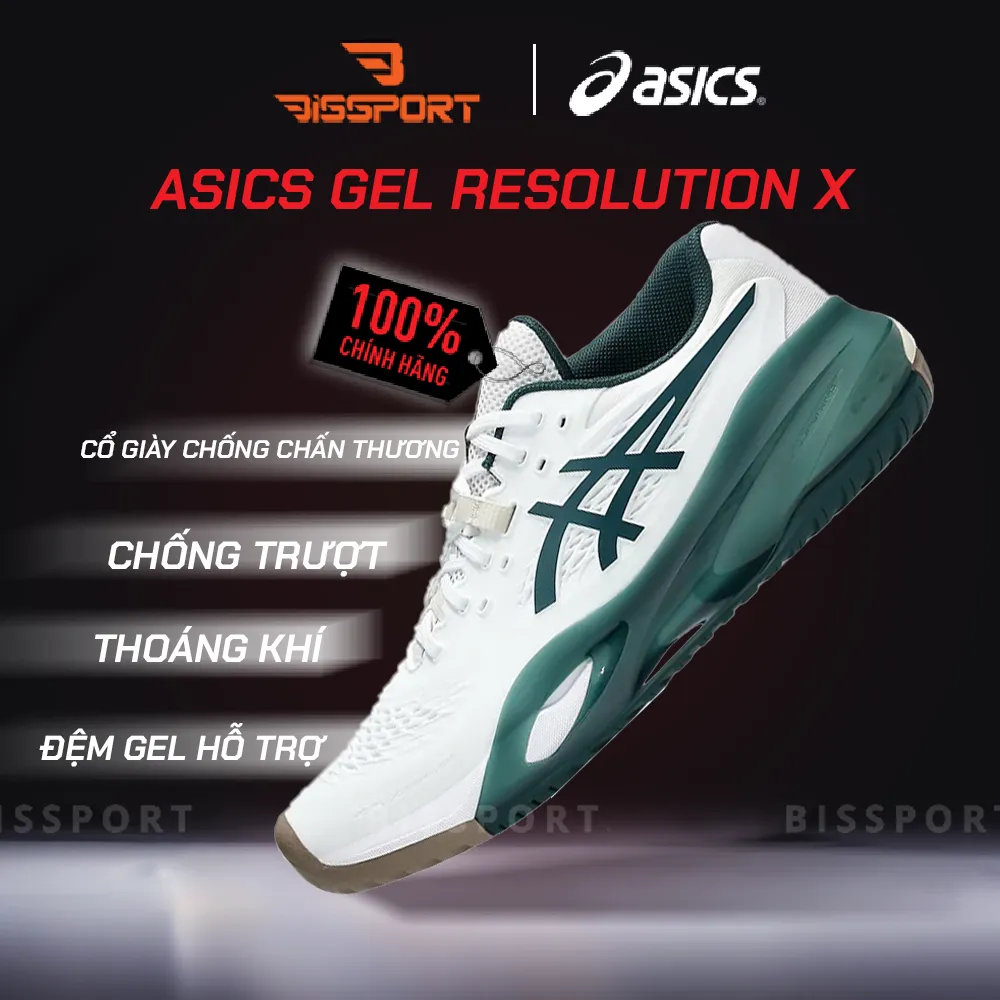 Giày Pickleball Asics Gel Resolution X Trắng Xanh Lá