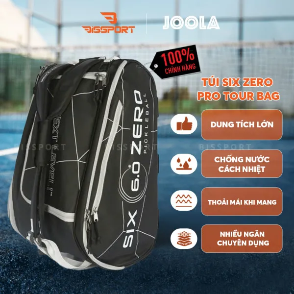 Túi Pickleball Six Zero Pro Tour Bag Chính Hãng - Màu Đen Full - Nhiều Ngăn - Dung Tích Lớn - Bền Bỉ - Chống Nước Ít
