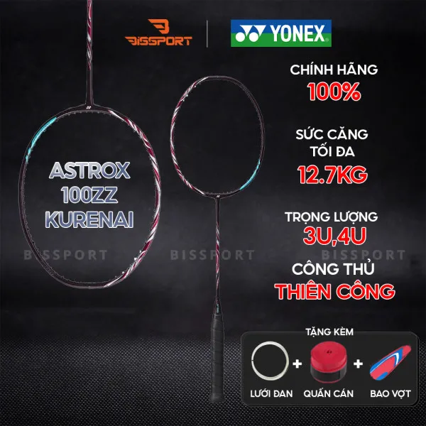 Vợt Cầu Lông Yonex Astrox 100zz kurenai Chính Hãng - Lõi Carbon Siêu Cứng, Đập Mạnh, Cân Bằng - Tấn Công Mạnh - Tăng Lực, Kiểm Soát