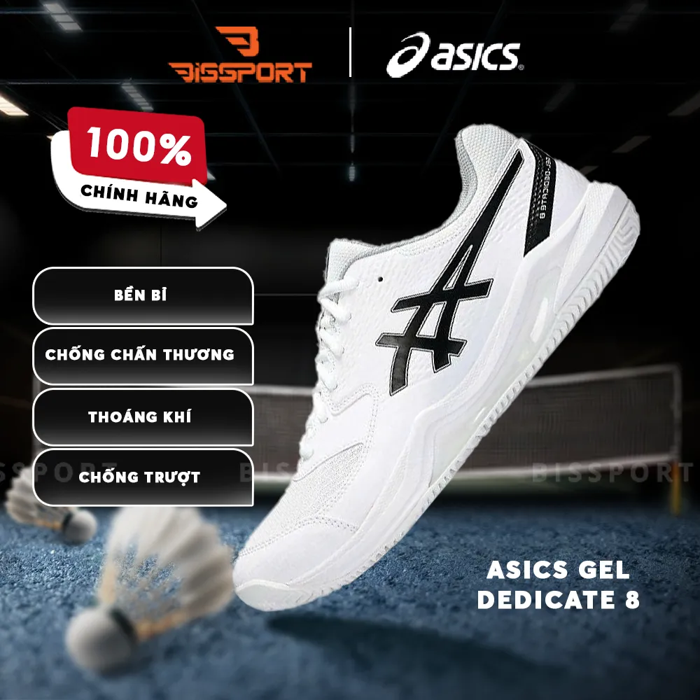 Giày Pickleball Asics Gel Dedicate 8 Trắng Đen