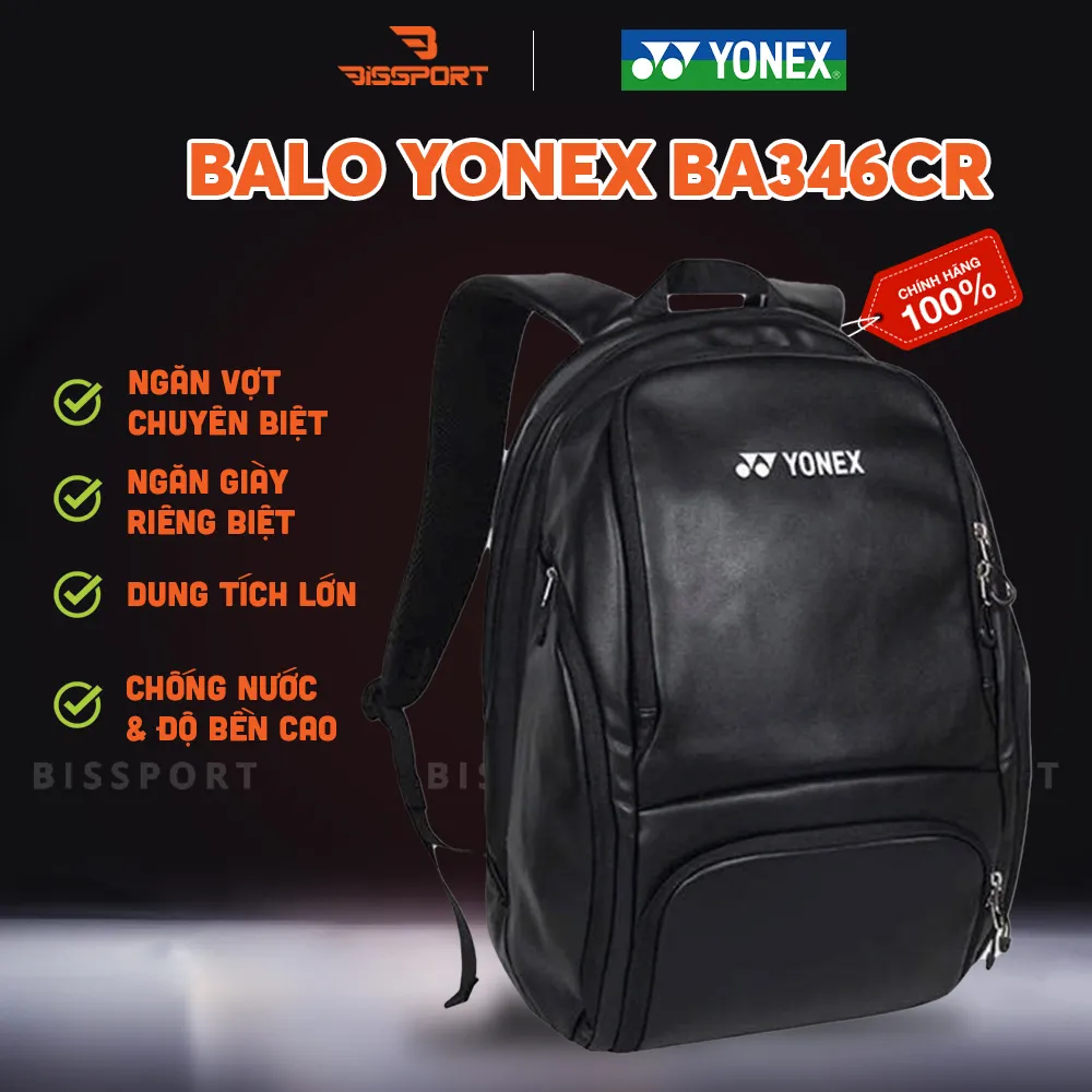 Balo Cầu Lông Yonex BA346CR Đen Chính Hãng - Tiện Lợi - Có Ngăn Vợt/Giày Riêng - Chất Da - Form Cứng Cáp