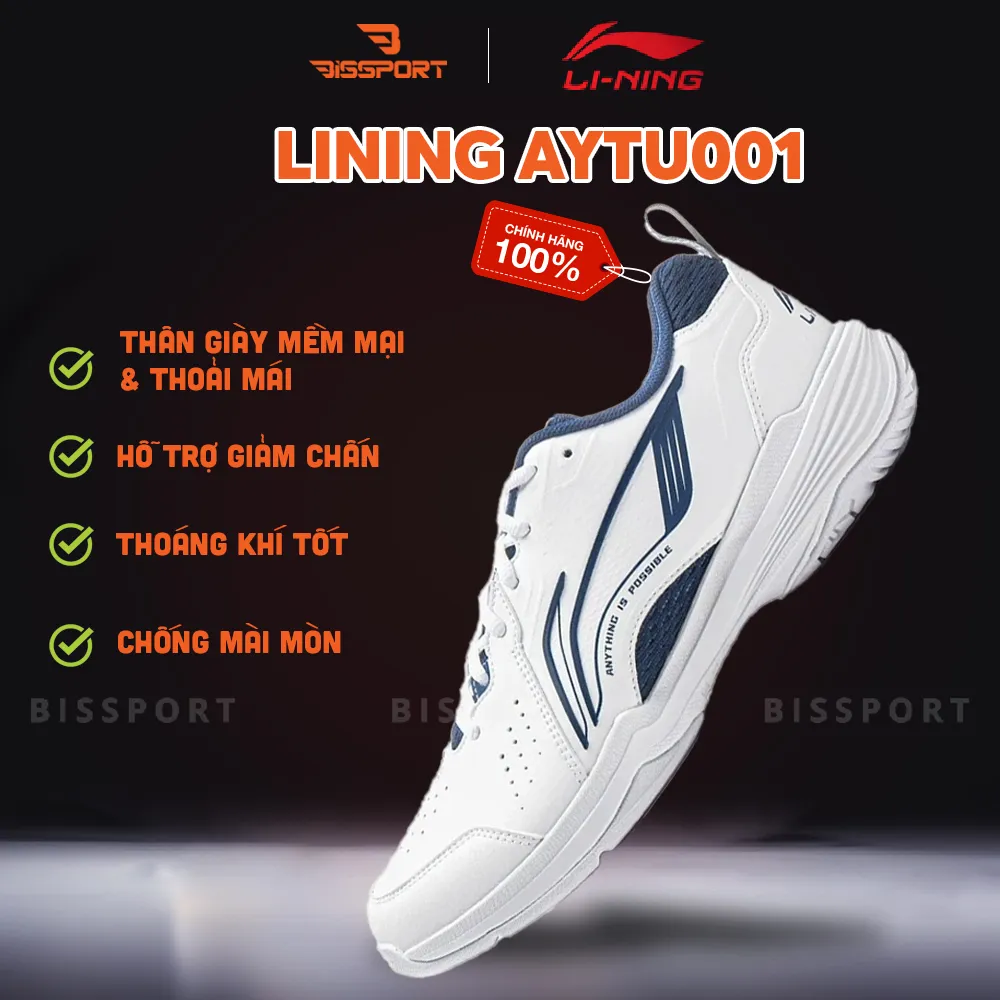 Giày Cầu Lông Lining AYTU001-9 Trắng Xanh Chính Hãng - Ôm Chân - Nhẹ Êm - Thông Thoáng - Bền Bỉ - Giảm Chấn