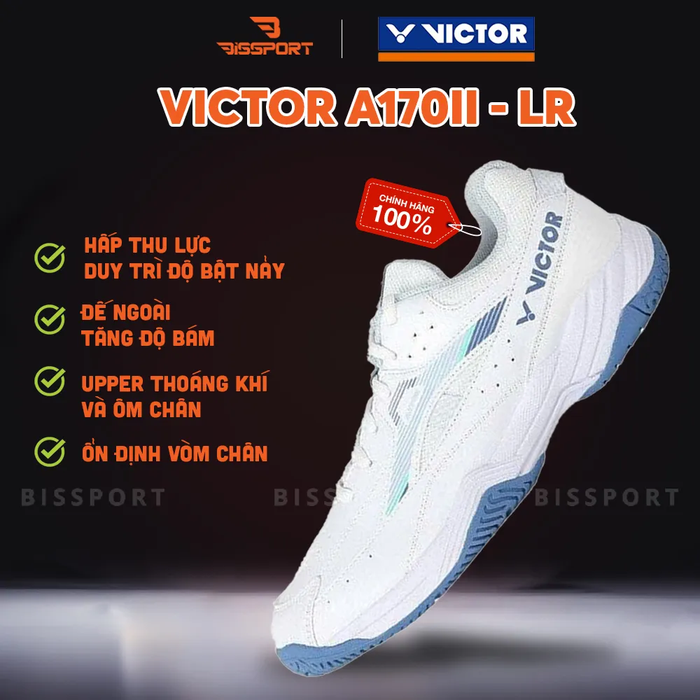 Giày Cầu Lông Victor A170II - A Trắng Xanh Dương Chính Hãng - Bền Bỉ - GIảm Chấn - Đế Bám Mọi Sàn - Nhẹ Êm - Ổn Định