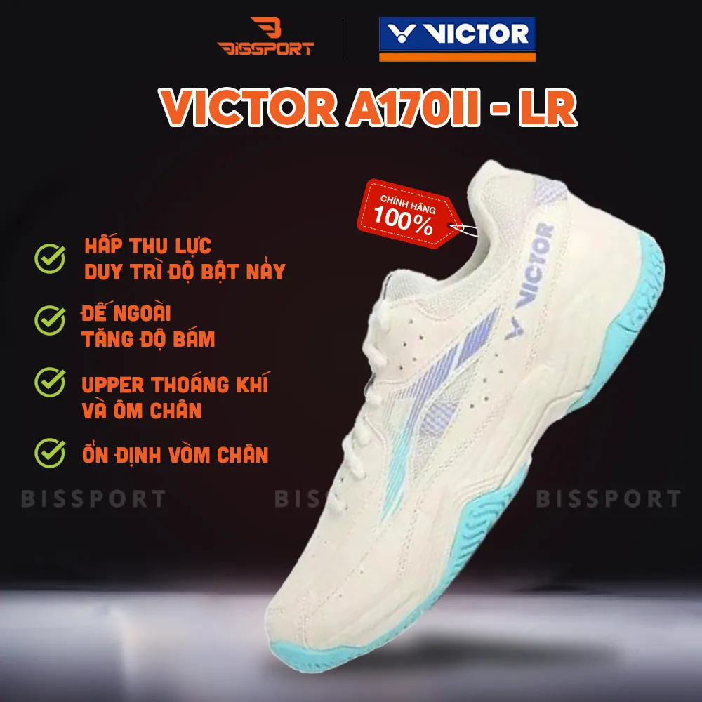 Giày Cầu Lông Victor A170II-LR Be Xanh Mint Chính Hãng - Bền Bỉ - GIảm Chấn - Đế Bám Mọi Sàn - Thoáng Khí