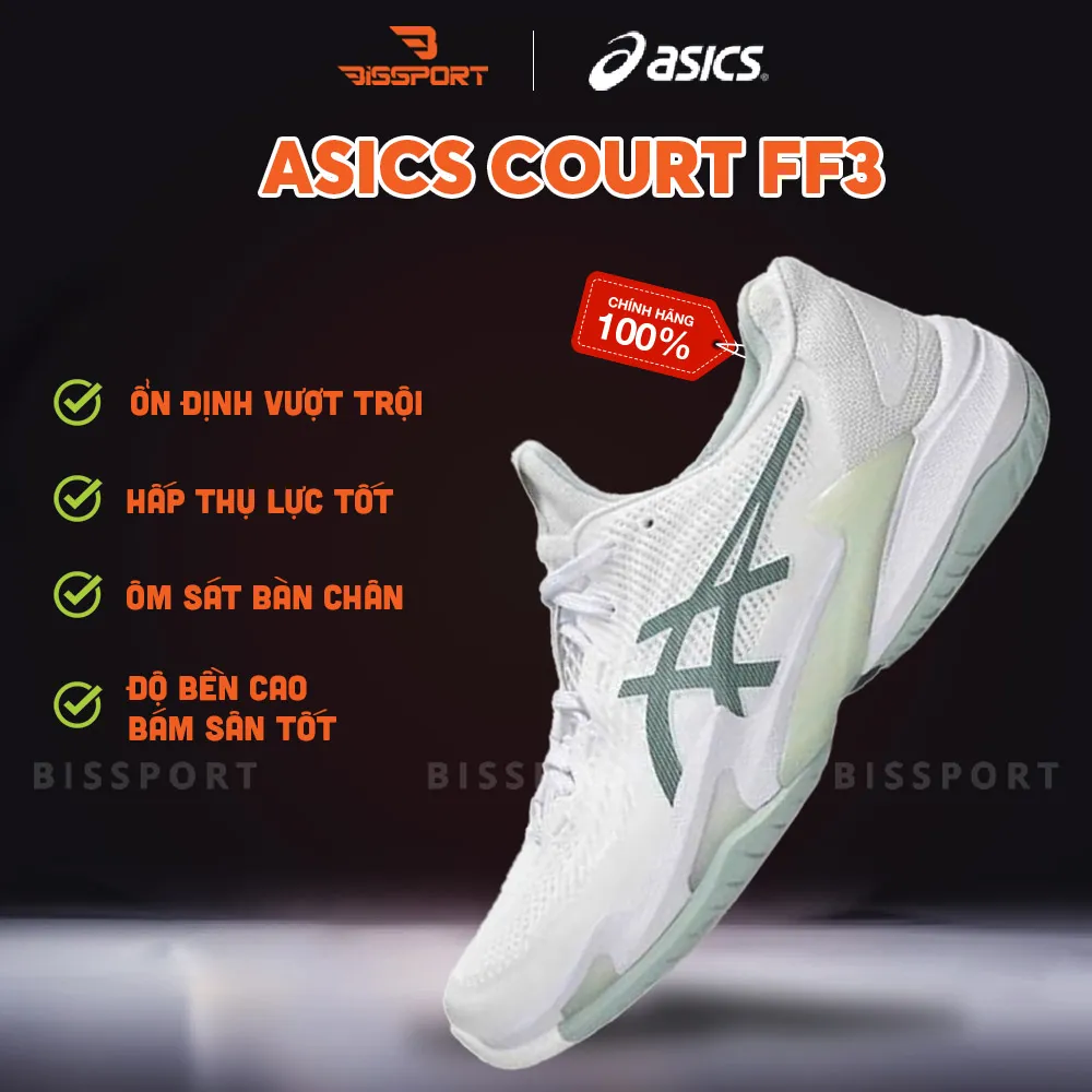 Giày Tennis/Pickleball Asics Asics Court FF3 Chính Hãng - Trắng Xanh Matcha - Êm Ái, Ổn Định - Giảm Chấn - Bền - Bám Sàn