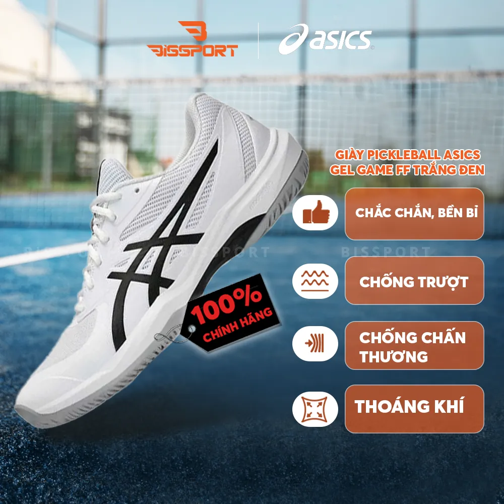 Giày Tennis/Pickleball ASICS GAME FF Chính Hãng – Trắng Đen – Nhẹ, Bám Sân – Công Nghệ GEL™ Giảm Chấn – Thoáng Khí