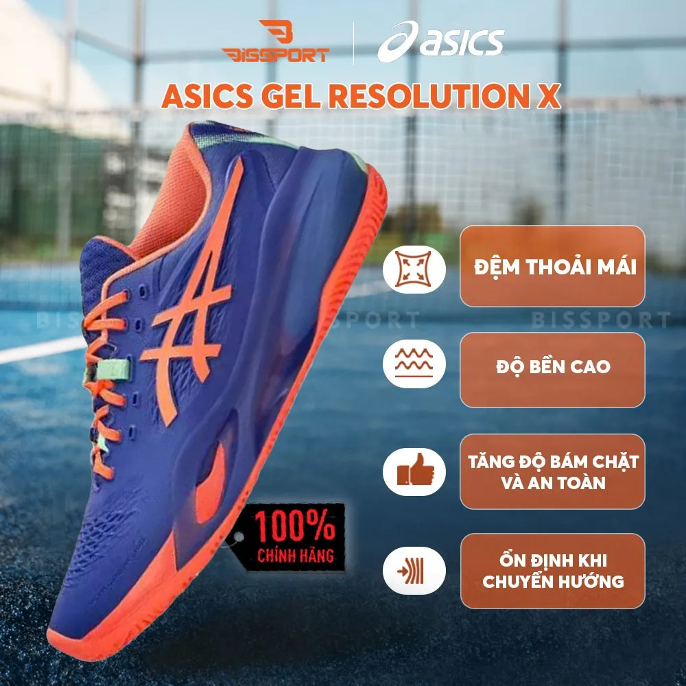 Giày Tennis/Pickleball Asics Gel Resolution X Chính Hãng - Xanh Cam - Ổn Định - Giảm Chấn Vượt Trội - Bền