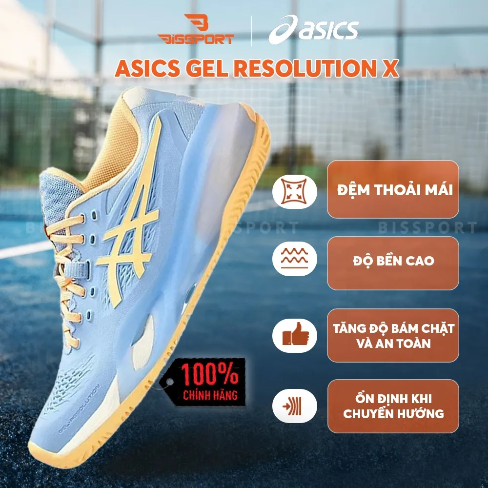 Giày Tennis/Pickleball Asics Gel Resolution X Chính Hãng - Xanh Pastel - Ổn Định - Thoáng Khí - Nhẹ Giảm Chấn - Bền Bỉ