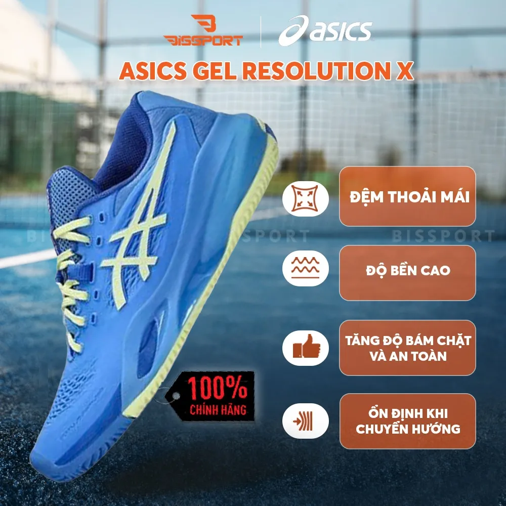 Giày Tennis/Pickleball Asics Gel Resolution X Chính Hãng - Xanh Vàng - Ổn Định - Thoáng Khí - Nhẹ Giảm Chấn - Bền Bỉ