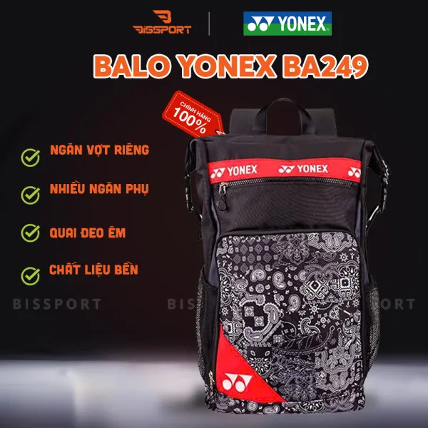 Balo Cầu Lông Yonex BA249 Chính Hãng - Màu Đen - Bền Bỉ - Chống Nước Nhẹ - Có Ngăn Đựng Vợt Và Giày Riêng - Đa Dụng