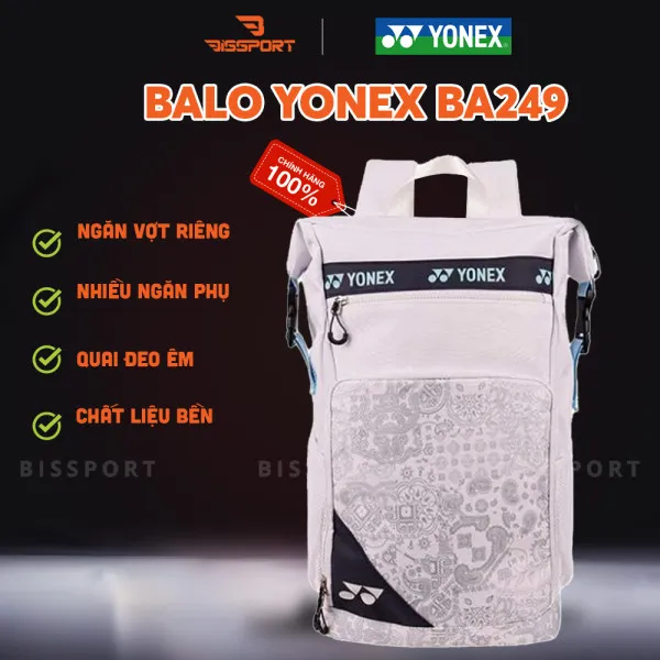 Balo Cầu Lông Yonex BA249 Chính Hãng - Màu Trắng - Bền Bỉ - Chống Nước Nhẹ - Có Ngăn Đựng Vợt Và Giày Riêng - Đa Dụng