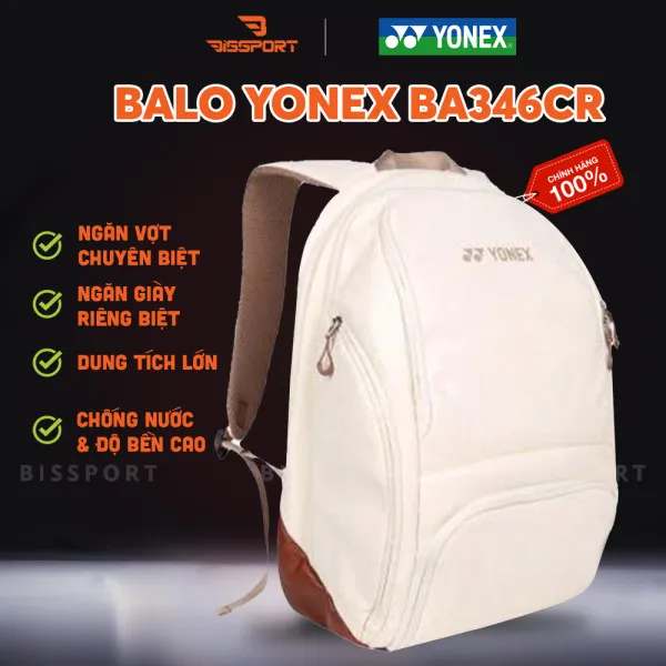 Balo Cầu Lông Yonex BA346CR Be Chính Hãng - Tiện Lợi - Có Ngăn Vợt/Giày Riêng - Chất Da - Form Cứng Cáp