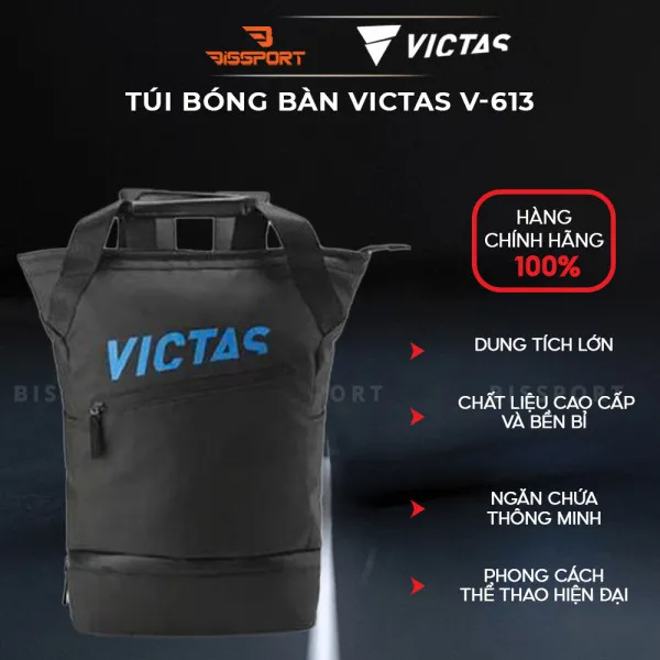 Balo Túi Bóng Bàn Victas V-613 Đen Chính Hãng - 2in1 - Bền Bỉ - Ổn Định - Chắc Chắn - Sức Chứa Rộng - Nhẹ