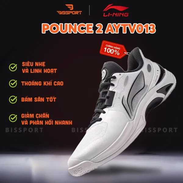 (Q7) Giày cầu lông Lining Pounce 2 AYTV013-2 Trắng Đen