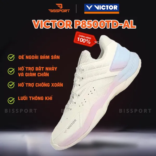 Giày Cầu Lông Victor P8500TD-AL Chính Hãng - Be Hồng - Form Ôm - Bám Sàn - Da PU Siêu Bền - Thoáng Khí - Ổn Định - Bền