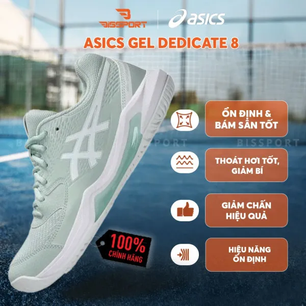 Giày Tennis/Pickleball ASICS Dedicate 8 Chính Hãng – Xanh Matcha – Nhẹ, Bám Sân – Công Nghệ GEL™ Giảm Chấn – Đế Siêu Bám