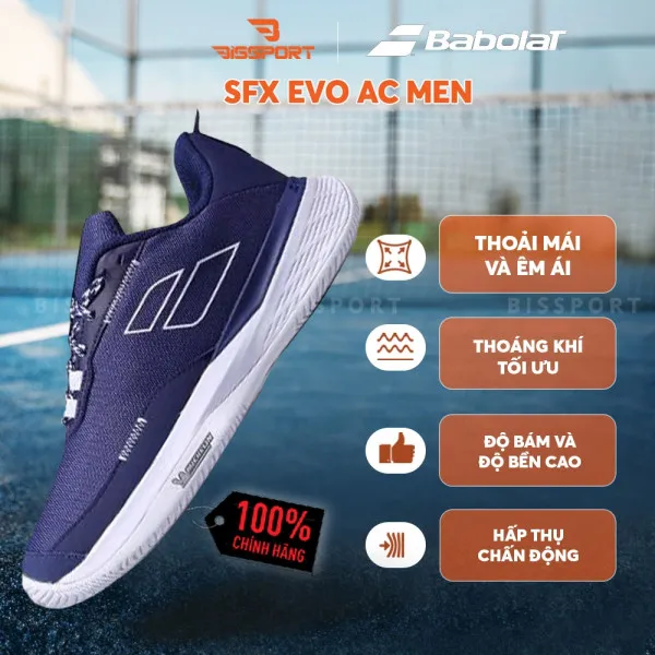Giày Tennis/Pickleball Babolat SFX EVO AC Men Xanh Đậm Chính Hãng - Giảm Chấn - Bền - Đế Siêu Bám Mọi Mặt Sân - Ổn Định