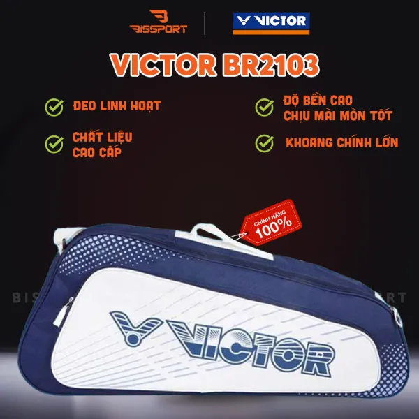 Túi Cầu Lông Victor BR2103/B Trắng Tím Chính Hãng - Dung Tích Lớn - Có Ngăn Giày - Dây Có Thể Điều Chỉnh - Tiện Lợi