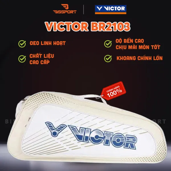 Túi Cầu Lông Victor BR2103/H Trắng Kem Chính Hãng - Dung Tích Lớn - Có Ngăn Giày - Dây Có Thể Điều Chỉnh - Tiện Lợi