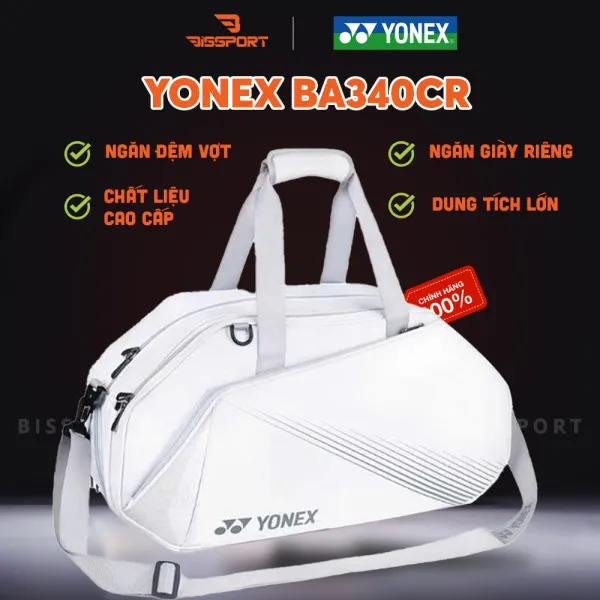 Túi Cầu Lông Yonex BA340CR Trắng Chính Hãng - Dung Tích Lớn - Có Ngăn Giày Riêng - Tiện Lợi - Bền Bỉ