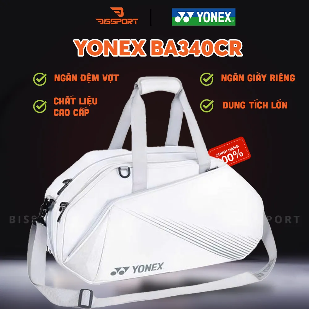 Túi Cầu Lông Yonex BA340CR Trắng Chính Hãng - Dung Tích Lớn - Có Ngăn Giày Riêng - Tiện Lợi - Bền Bỉ