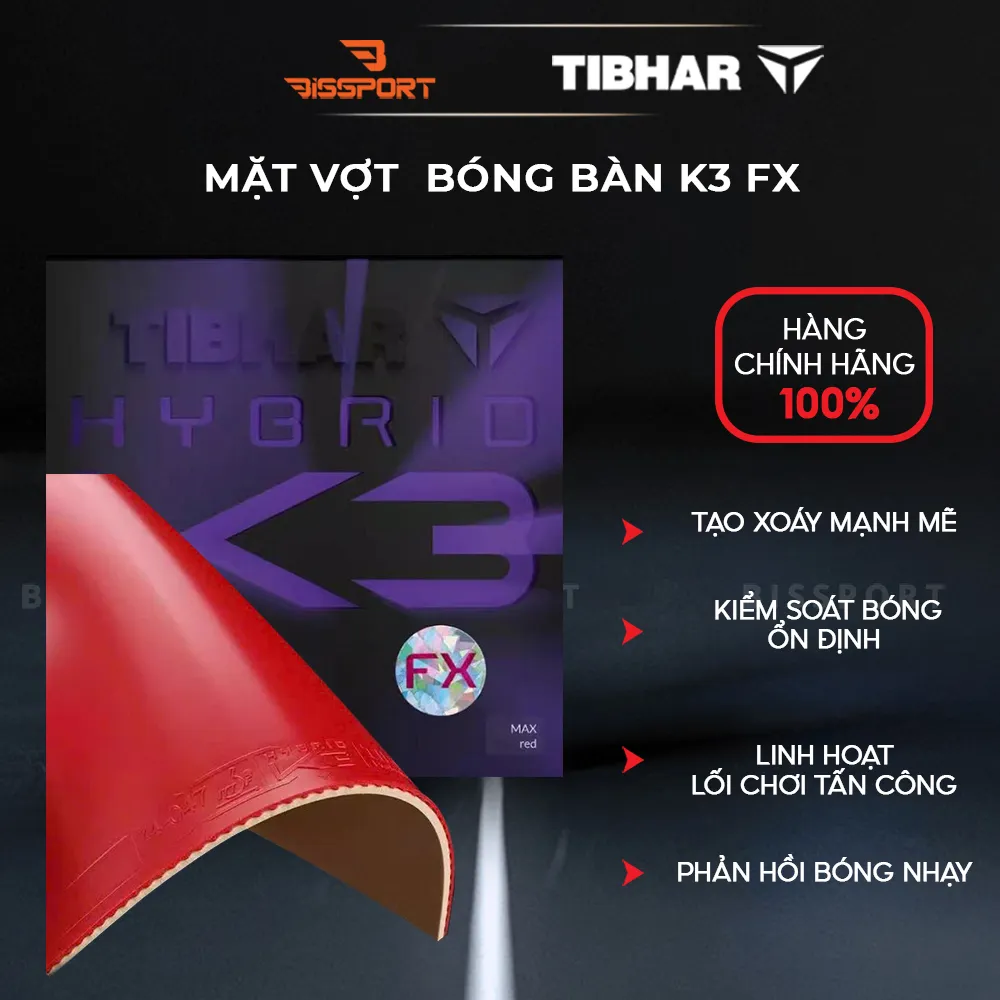 Mặt Vợt Bóng Bàn TIBHAR Hybrid K3 FX Chính Hãng – Xoáy Mạnh - Nhẹ – Kiểm Soát Mượt – Cảm Giác Mềm – Độ Bám Tuyệt Hảo