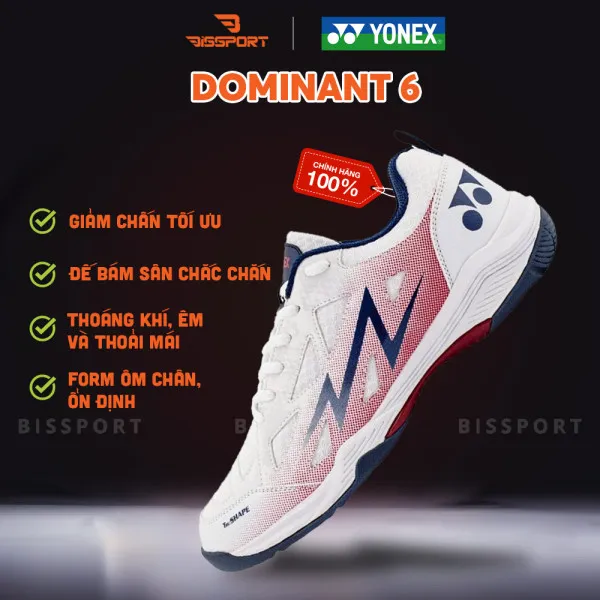  Giày Cầu Lông Dominant 6 Trắng Chính Hãng - Bền Bỉ - Nhẹ - Cứng Cáp - Êm, Bám Sàn, Chống Chấn Thương