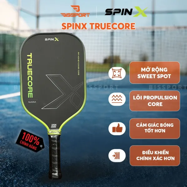 Vợt Pickleball SpinX TrueCore 16MM Chính Hãng - Ổn Định – Cảm Giác Bóng Rõ – Kiểm Soát - Bề Mặt T700 Carbon