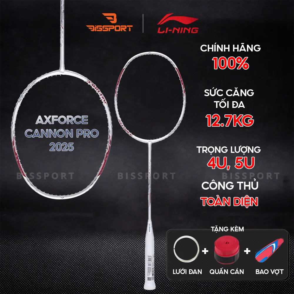 Vợt Cầu Lông Lining Axforce Canon Pro 2025 Chính Hãng - Màu Trắng - Thiên Công - Toàn Diện - Bền Bỉ - Linh Hoạt