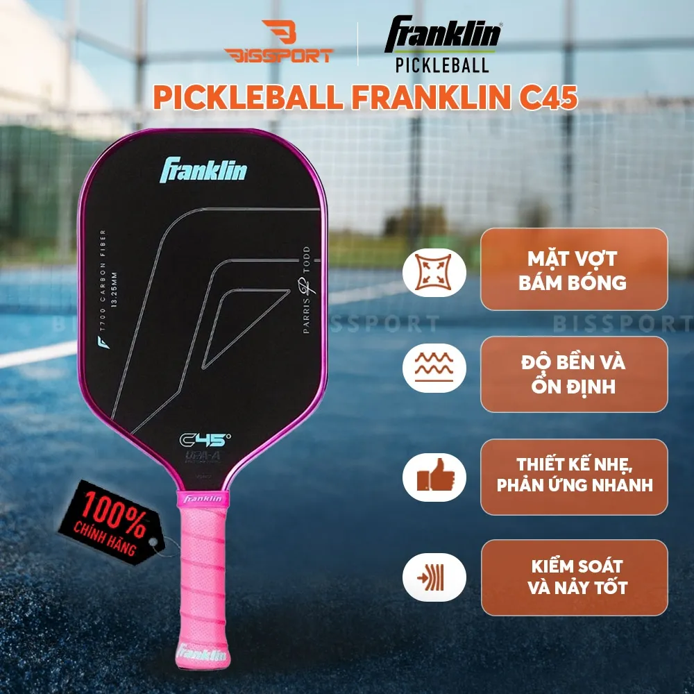 Vợt Pickleball Franklin C45 13.2mm Hồng Parris Todd Chính Hãng - Ổn Định - Bền Nhẹ - Tối Ưu Lối Đánh - Tạo Xoáy Tốt