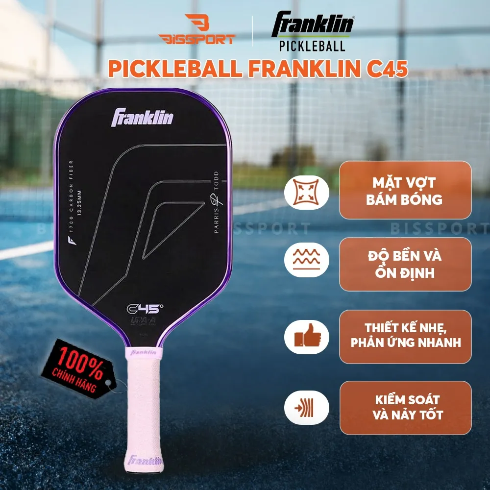 Vợt Pickleball Franklin C45 13.2mm Tím Parris Todd Chính Hãng - Ổn Định - Bền Nhẹ - Tối Ưu Lối Đánh - Tạo Xoáy Tốt
